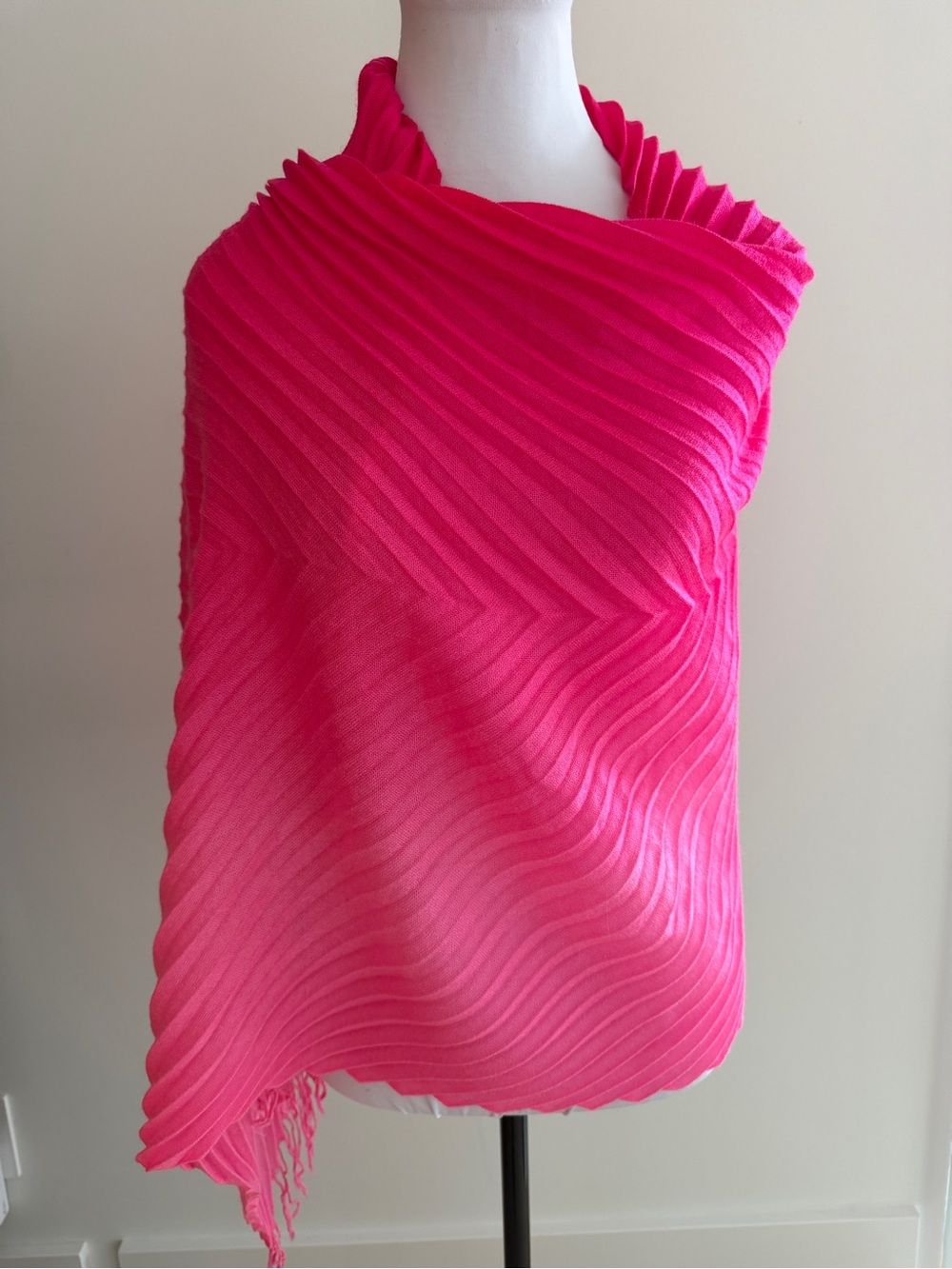 PASHMINA Pleated Vibrant Ombre Shawl Wrap Cashmere Silk Blend Luxury Travel Chic